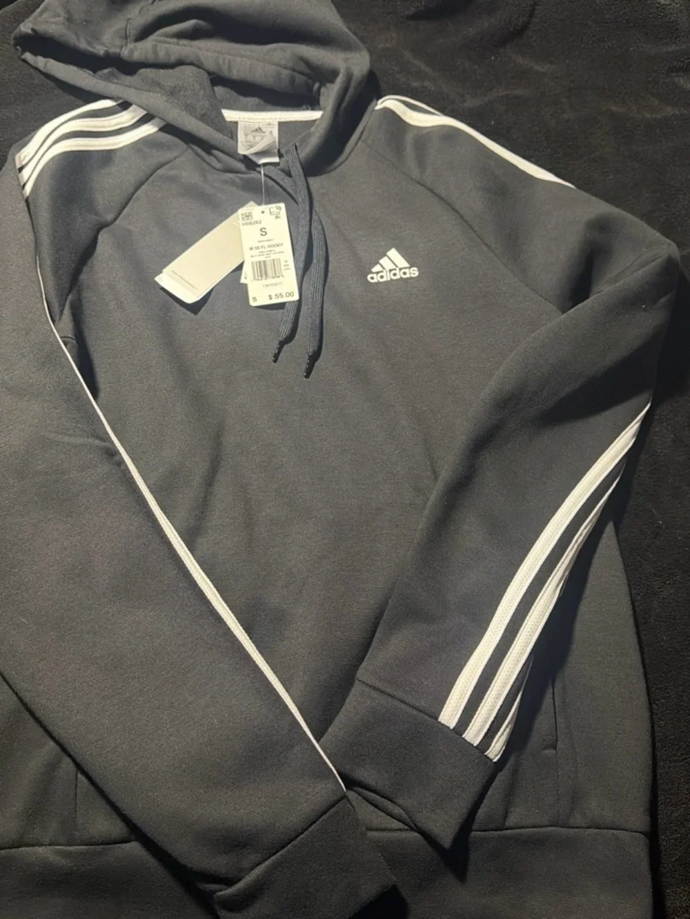 adidas Black Pullover Hoodie with White Tag Accent